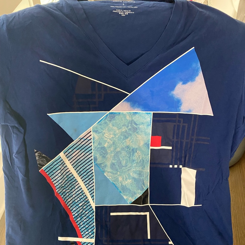 AX men’s Navy Graphic Vneck T sz L